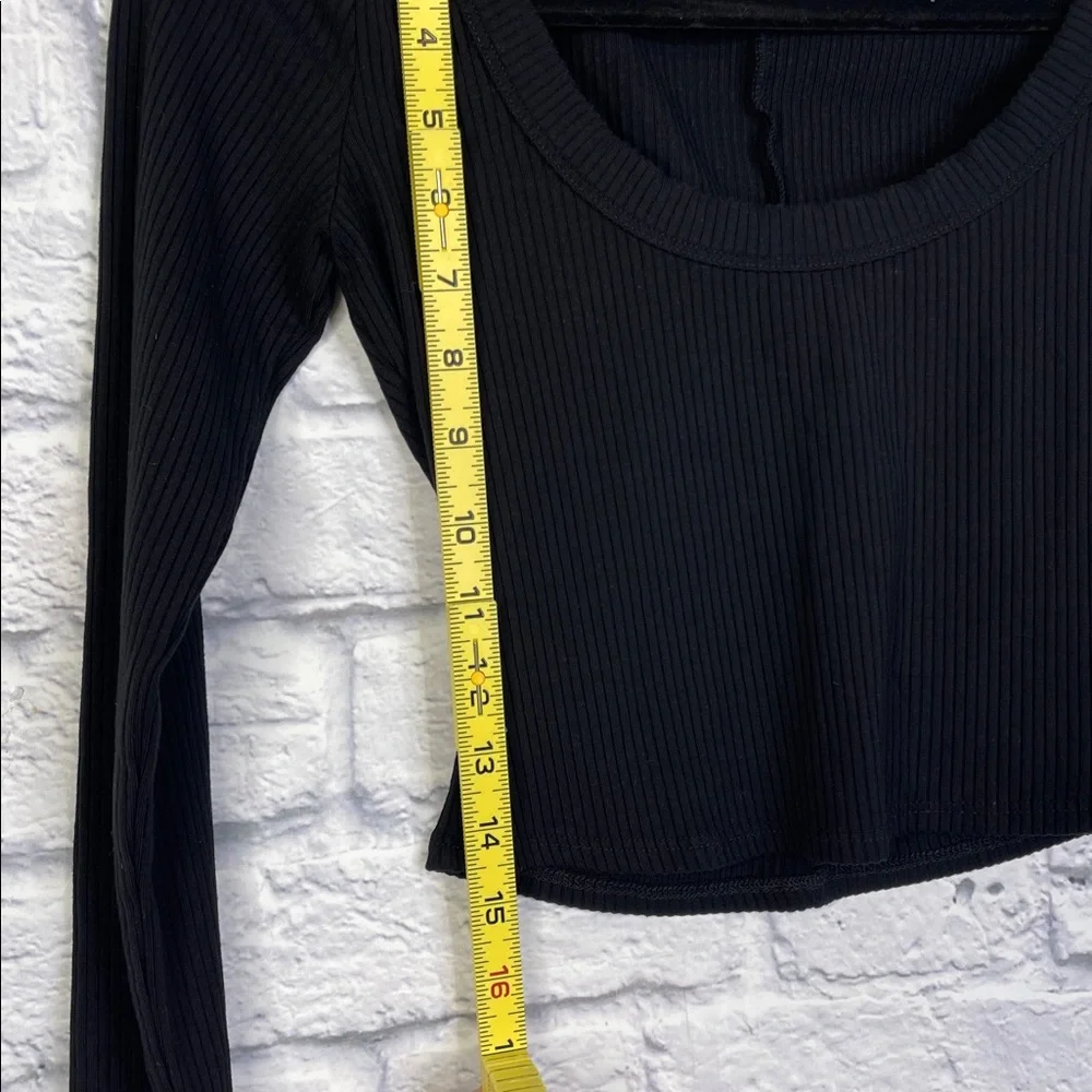 Reformation Black Ribbed Cropped Long Sleeve Top Dress Y2K